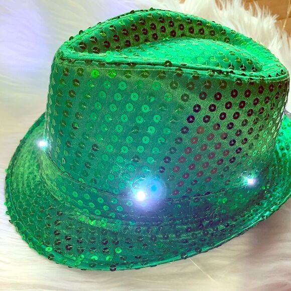 St Patricks Day Fedora Led Light Up Sequins Green Unisex Fedora Irish NEW - Picture 3 of 12